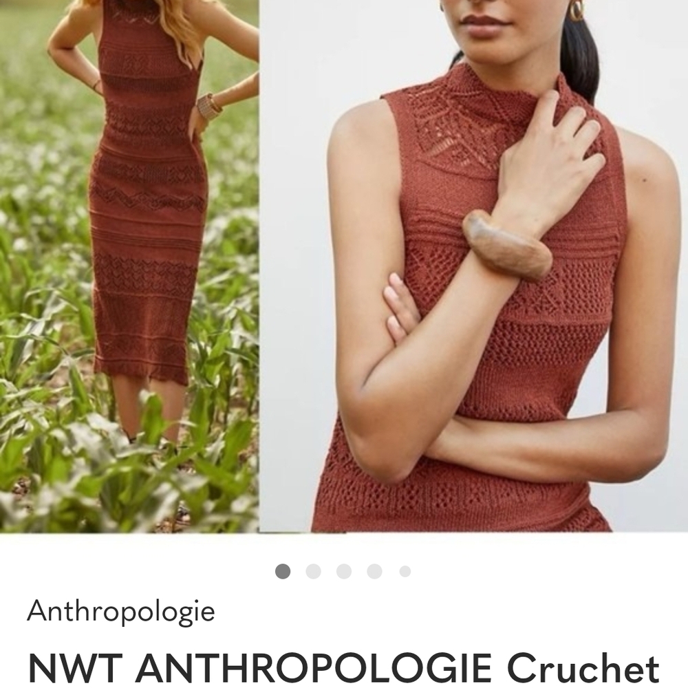 Anthropologie Terracotta Crochet Midi Dress